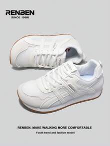 1 双 Renben 女式厚底系带运动鞋，白色透气网眼休闲运动鞋，适合户外运动、徒步、舞蹈、健身，35-40 欧码，2025 年新品 - 白色 - 查看 6