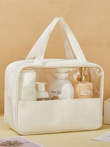 3pcs Set - 1 Travel Makeup Bag, PVC Toiletry Bag, Hand-Held Skincare Bag, Large Capacity Organizer, Travel Essentials For Travel Storage Bag, Makeup Bag, Cosmetic Bag, Vacation Organizer, Large Capacity Makeup Organizer Makeup Case, For Lipstick, Brush - White - View 11