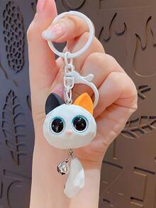 1pc Cute Big Eye Cat Shape Plush Keychain, Lovely Car Bag Pendant Key Chain, Creative Small Gift Car Accessories Bag Charm School Goth Y2k - Multicolor - View 8