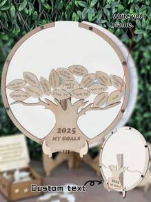 1Pc Wooden Graduation Season Signature Tree Tray, Wedding Sign-In Desk, Tree-Shaped Droplets On The Guest Message Book, Wedding Guest Book, Newborn Witness Signature Book, Creative Willow Leaf-Shaped Wedding Card Box Desktop Message Book Birthday Party Sign-In Board (With Display Stand And 30 Wooden Leaves)