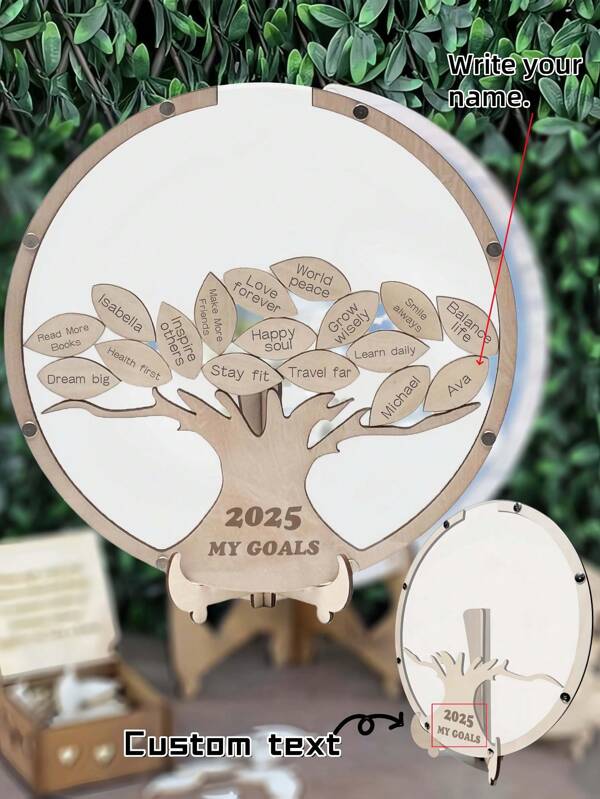 1pc Wooden Graduation/Wedding Guest Book Tree, Guestbook Signature Leaves Board, Newborn Baby Name Signing Pad, Creative Willow Leaf Shape Guest Signature Book Desk Decoration (Including Stand And 30pcs Wooden Leaves) / Surface Is Covered With A Protective Film To Prevent Scratches.