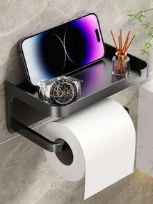 Easy To Install, No Drilling Wall, No Punching Hanging Toilet Paper Holder With Phone Holder - Toilet Paper Box Roll Tissue Holder Storage Rack, Toilet Paper Holder Wall Mounted, Bathroom Storage Rack,Wedding Decoration,Xmas Decoration,Birthday Decoration,Birthday Gift,Christmas Table Decorations,Christmas,Christmas Decorations,Christmas Gifts - Multicolor - View 2