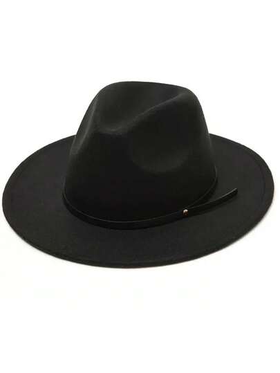 1pc Unisex Y2K Style Wide Brim Leather Belt Decor Retro Jazz Hat, Fashion Outdoor Casual Sun Protection Hat Suitable For Party, Gathering, Daily Use, Autumn/Winter