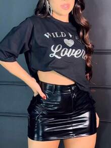 Vinyl Cargo Skirt With Side Pockets - Negro - Ver 1