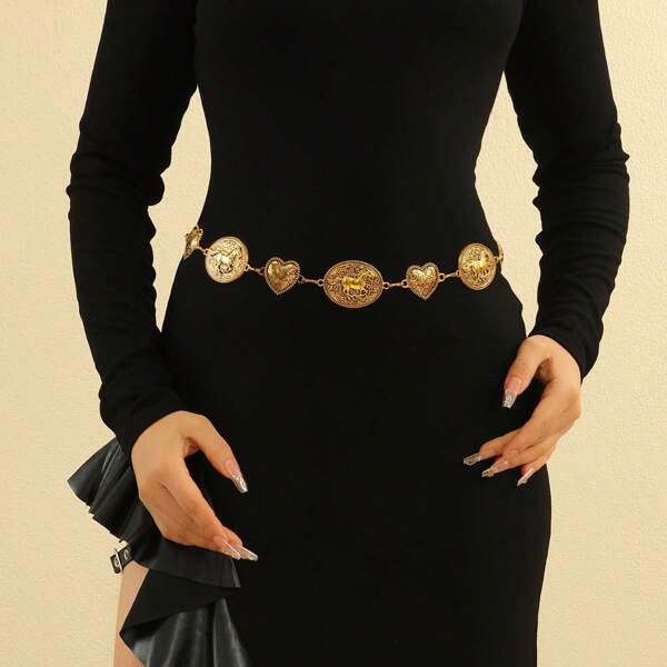 Carved Waist Belt For Women, Korean Sweet Style Metal Chain Waist Chain Decoration Suitable For Skirts, Sweaters, Dresses, Vibe, Sexy Street Style, Spring/Summer/Autumn/Winter