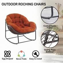 Patio Rocking Chair With Padded Cushion Indoor Outdoor Comfy Papasan Rocker Chair With Upgraded Steel Frame Oversized Rattan Egg-Shaped Lounge Chair For Front Porch, Garden, Bedroom - Màu Cam san hô - Xem 5