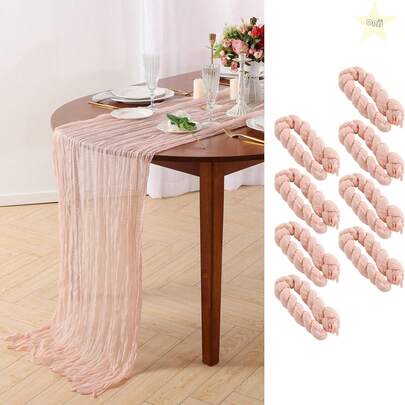 8pcs/Set 35*157inch Cheese Cloth, Pale Pink Bohemian Cheese Cloth, Transparent Tablecloth For Wedding, Bridal Shower, Birthday Party, Banquet, Restaurant Decoration