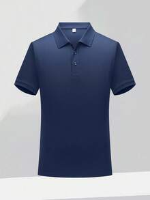Men's Summer Short Sleeve Quick Dry Polo Shirt Uniform - Navy Blue - View 3