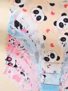 8pcs Women Seamless Panda Print Triangle Panties, Comfortable Fabric, Sexy Ruffle Trim Seamless Underwear - Multicolor - View 4