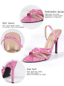 Women Round Toe 3D Floral Multi-Strap Ankle Strap Open Toe Stiletto High Heel Sandals, Elegant & Fashion, High-End, Suitable For Party & Occasion, Gold - Pink - View 7