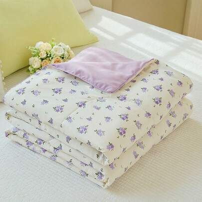 1pc Printed Summer Thin Quilt, Air Conditioner Blanket, Soft Washed Fabric, Lightweight & Breathable, Skin-Friendly, Machine Washable, Suitable For Bedroom, Dormitory, Sofa, Office, Outdoor Travel