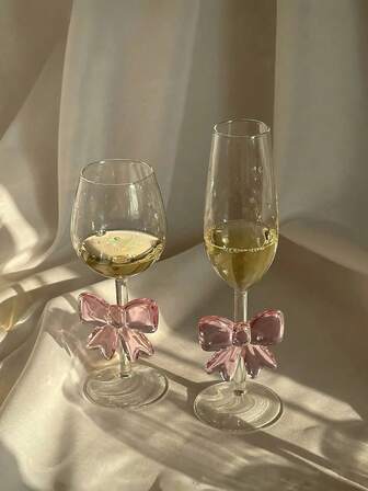 1 pieza Creativa y linda copa de vidrio rosa con moño, diseño francés vintage para copa de vino, cóctel de nicho, vino, whisky o jugo