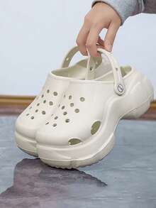 Sandalias de plataforma gruesa de EVA para mujer, zapatos de ducha de verano antideslizantes, de unicolor y versátiles - Beis - Ver 3