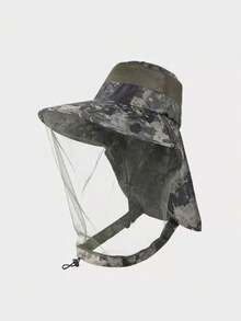 1pc Men's Summer Camouflage Anti-Mosquito Sun Hat With Full Face Mesh Veil, Outdoor Sun Protection Fishing Cap - All Inclusive Sun Hat - View 7