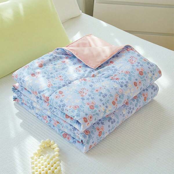 1 pieza Edredón/manta de verano ligera y estampada, de tela suave y lavable, transpirable y amigable con la piel, adecuada para dormitorio, dormitorio, sofá, oficina, viajes al aire libre