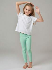 5 Pcs Girls Solid Color Leggings, Comfy Tight Fitting Ankle Length Pants, Suitable For Daily Wear, Spring/Summer - Multicolor - View 7