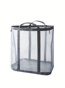 2pcs/1pc Casual Style Nylon Mesh Laundry Basket With Handle, Retractable Shape, Foldable And Wall-Mounted, Suitable For Various Room Types, Unlined - Dirty Clothes Storage Organizer