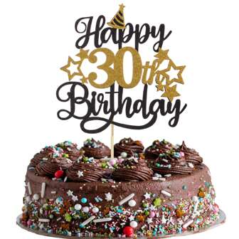 1Pc Happy 30th Birthday Cake Topper Black Gold Glitter Cheers To 30 Years Birthday Cake Pick 30 Fabulous Cake Decoration For Happy 30th Birthday Anniversary Party Cake Decorations Supplies
