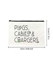 1pcsCanvas Charger Storage Bag - Low Allergen, Non-Waterproof Electronics Accessory Case - Unisex Travel Cable And USB Organizer Pouch School College Electronic Bag Power Bank Portable Charger Charger Case Headphone Case Cable Bag Cable Organizer Zipper Direction Random