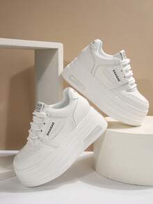 秋冬白色百搭休闲女鞋，时尚女士厚底运动鞋 - 白色 - 查看 2