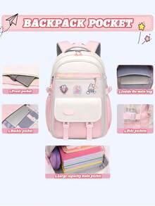 1pc Lightweight Large Capacity Backpack For Girls, Student School Bag Fits 15.6" Laptop, Outdoor Travel Bag, Minimalist & Fashionable Design With 3 Detachable Cute Accessories, Suitable For Teenage Girls For School And Travel - Simple Backpack - View 8