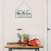 1pc Vintage 2D Flat Farm House Decor Sign "God Bless This Home", Christian Wooden Wall Hanging Plaque Decoration For Living Room And Bedroom - Yellow - View 3