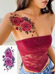 8 Blatt Blumen Temporäre Tattoos, Blumen Tattoos für Frauen, sexy Rose Tattoos, realistische Fake Tattoos, modischer Körperschmuck für Partys, Festivals und Styling-Accessoires