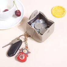 时尚PU纽扣开口多功能迷你女士零钱包便携女士钱包迷你钱包钱包零钱包 - 米色 - 查看 8