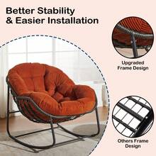 Patio Rocking Chair With Padded Cushion Indoor Outdoor Comfy Papasan Rocker Chair With Upgraded Steel Frame Oversized Rattan Egg-Shaped Lounge Chair For Front Porch, Garden, Bedroom - Màu Cam san hô - Xem 3