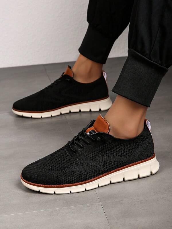 Men's Mesh Breathable Casual Sneakers, Fashion Personalized Brogue Style, Comfortable & Versatile
