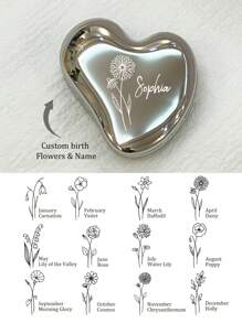 1pc Stainless Steel Small Mirror, Makeup Mirror Supports Engraving, Birthday, Flower, Zodiac, Cloud, Heart Design, Compact And Portable,Multi-Functional,Ornamental,Letter,Solid Color,Exquisite,Stylish,Vintage,Modern,Colorful,Leisure,Basics,Casual,Soft,Unique,Customized,Personalized,Custom,Ideal Gifts For Her,Girlfriend,Her,Grandparents,Family,Boyfriend,Friends,Mother's Day Gifts Women