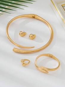 1 conjunto de pulseira de metal geométrica de alta qualidade, anel, colar, brincos, joias para mulheres, presente para namorada, adequado para festivais, festas, encontros