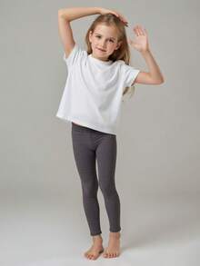 5 Pcs Girls Solid Color Leggings, Comfy Tight Fitting Ankle Length Pants, Suitable For Daily Wear, Spring/Summer - Multicolor - View 5