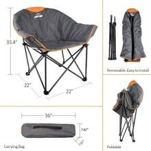 Sofa Chair, Oversize Padded Moon Leisure Portable Stable Comfortable Folding Chair For Camping, Hiking, Carry Bag
