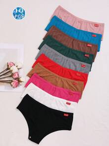 10pcs Women Multicolor Ribbed Seamless Hipster Panties, Brazilian Style Sports Casual Stretch Underwear - Multicolor - View 1