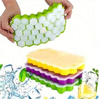 1 pezzo Creativo stampo per cubetti di ghiaccio in silicone a nido d'ape con coperchio, vaschetta per 37 cubetti, facile da rimuovere, riutilizzabile, per frigorifero, stampo per cubetti multifunzione, per realizzare bevande, succhi di frutta, gelati, cocktail e cubetti di ghiaccio per il caffè, adatto per casa, bar, feste, facile da pulire, accessori per la cucina e il bar, forniture per la cucina, festa estiva in spiaggia