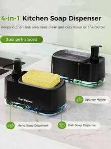 2pcs(Soap Dish + Sponge) Kitchen Pump Soap Dispenser, Manual Liquid Soap Pump Box With Sponge