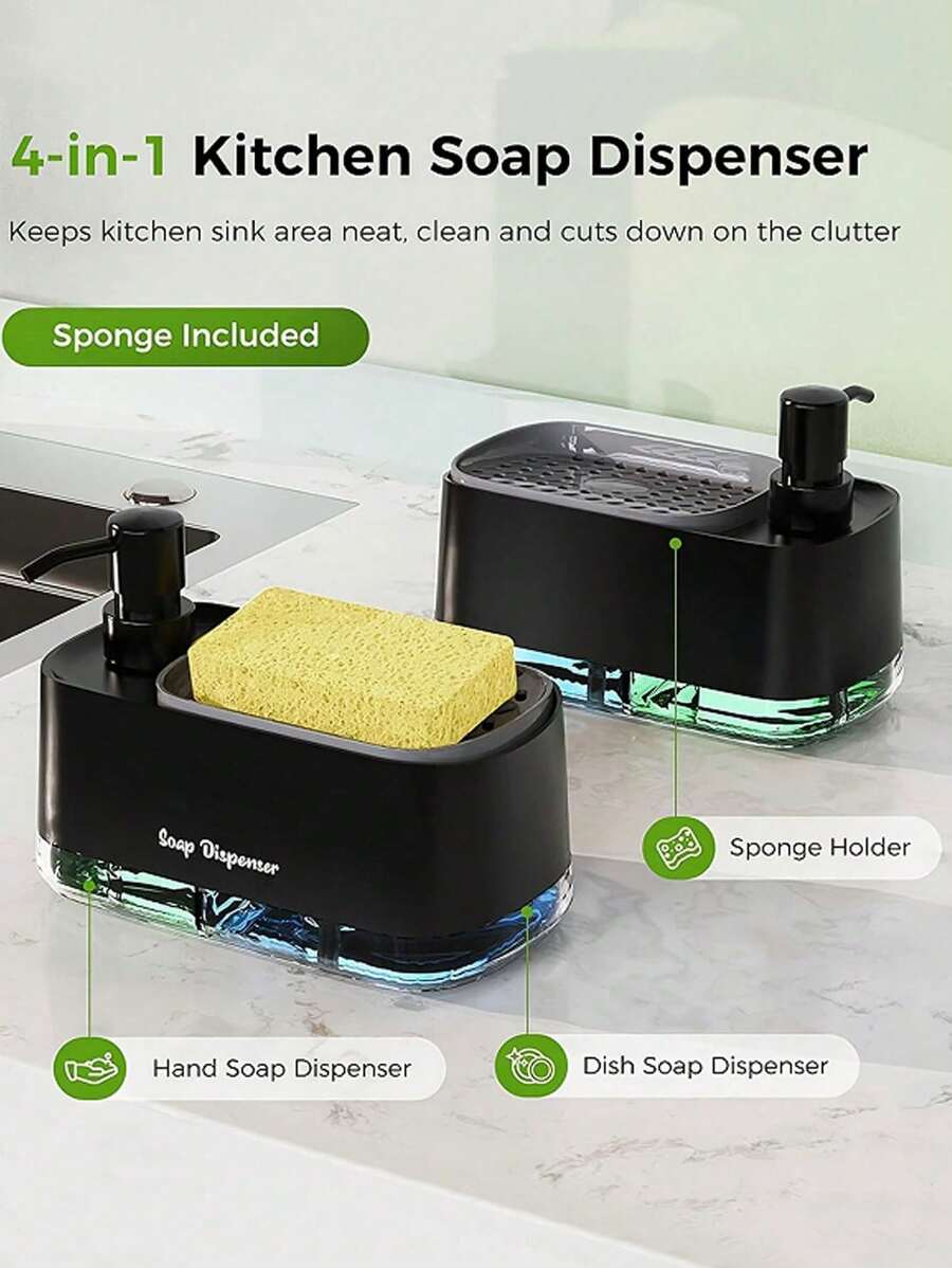 2pcs(Soap Dish + Sponge) Kitchen Pump Soap Dispenser, Manual Liquid Soap Pump Box With Sponge