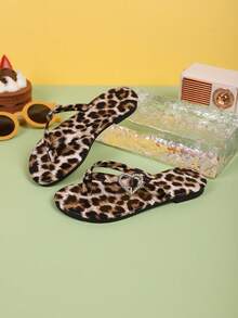 2026 Flip-flops noi cu imprimeu leopard, sandale plate unisex pentru copii, papuci de plajă casual ușori pentru vară - gri negru - Vizualizare 5