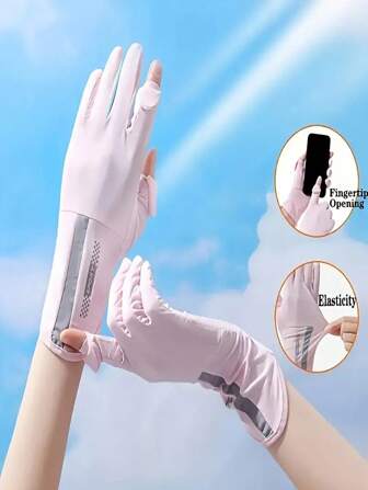 1 Pair Women's Mid-Length Thin Ice Silk Sunscreen Gloves, Anti-Slip Breathable Lightweight For Summer Outdoor Sports Driving Cycling