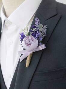 1 Pc Lavender Purple Boutonniere For Men, Groom And Best Man Boutonnieres With Artificial Flower, For Wedding Ceremony Anniversary, Formal Dinner Party, Boho Wedding(Lavender,Pink,White)