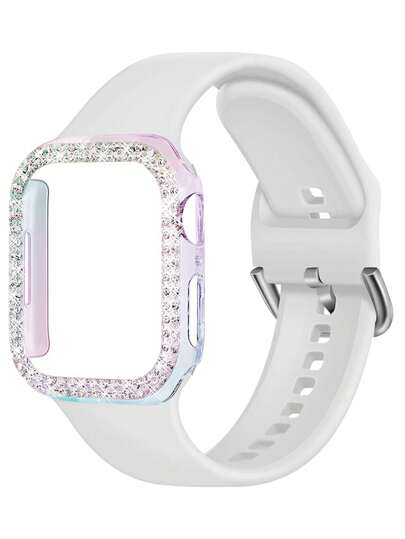 2条柔软舒适的硅胶运动表带，可调节防水腕带，饰有闪亮水钻，时尚防震表壳，兼容 38/40/41/42/44/45/46/49mm，适用于 Ultra/SE/11/10/9/8/7/6/5/4/3/2/1系列，智能手表配件