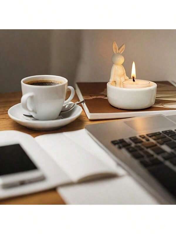 1 Pc Tabletop Storage Candle Holder Ceramic Rabbit Candle Holder, Nordic Style Rabbit Statue With White Bowl, Suitable For Aromatherapy, Home Decor, Easter Display, Great For Gifts To Family And Friends