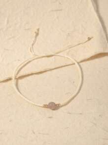 1 Peça pulseira feminina de cordão ajustável com pedra preciosa branca