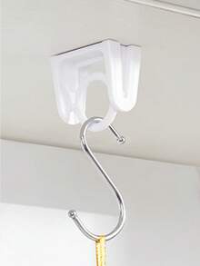 2个/4个可伸缩窗帘杆挂钩，360度旋转环，窗帘杆支架，免钻孔粘钩，旋转窗帘夹，粘贴式旋转免钻孔 - 白色 - 查看 6