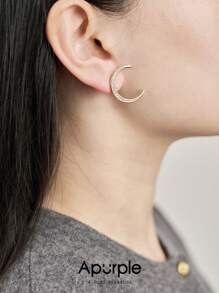Apurple Pendientes de botón con forma de media luna de circonita, accesorios de moda para fiestas para mujeres
