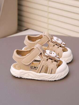 1 双卡其色儿童/婴儿/幼儿户外凉鞋、沙滩鞋、雨鞋、软底、防滑、闭合、时尚纯色、可爱露趾凉鞋、透气、快干、适合春夏季、海滩、户外玩耍