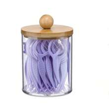 1/2/4pcs Round Plastic Makeup Organizer Containers With Wooden Lids, Bathroom Storage For Cotton Swabs, Makeup Pads, Puffs, Dental Floss