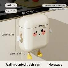 Wall-Mounted Garbage Can Household Cute High-Grade Sense Large Kitchen Toilet Toilet With Narrow Slit Waterproof Garbage Can With Lid - 奶油白-12L萌趣 - 查看 4