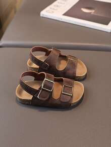 1 双韩版儿童露趾凉鞋，幼儿男童/女童户外沙滩拖鞋，夏季 - 棕色 - 查看 5